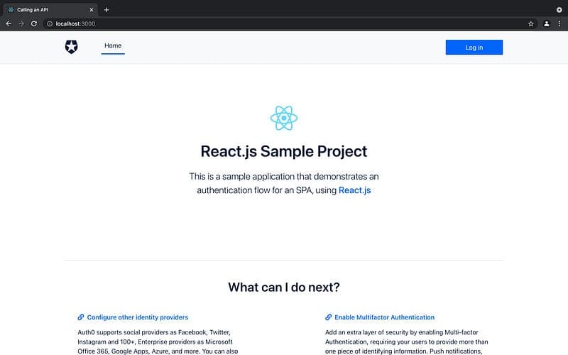 React single page application running locally before Auth0 Actions are configured