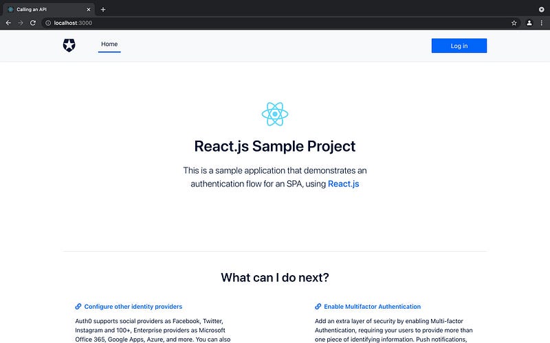 React single page application running locally before Auth0 Actions are configured