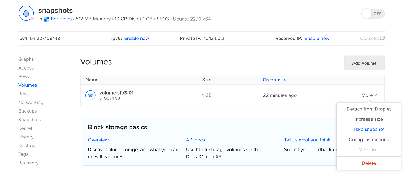 Snapshot of a Volume